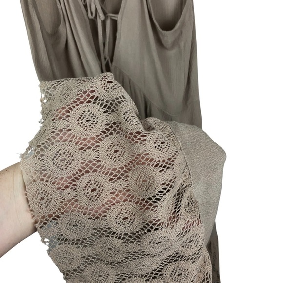 Umgee Women’s Nude Spaghetti Strap Ruffle Tiered Lace Hem Mini Bohemian Dress - Picture 8 of 14